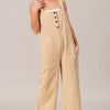 BiBi Washed Denim Buttoned Overall Jumpsuit - OATMEAL