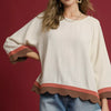 Umgee Scalloped Hem Color Block Top - OATMEAL