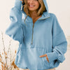 BiBi Stitch Detailed Elastic Hem Half Zip Fleece Hoodie - DENIM
