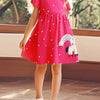 Children's Unicorn Rainbow Round Neck Casual Dress - Hot Pink