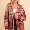 VERY J Fuzzy Plaid Long Sleeve Hooded Jacket - Mauve Mix