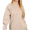 Zenana Acid Washed Fleece Sweatshirt with Side Rib - ASH MOCHA