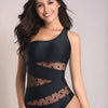 One Shoulder Polka Dot One-Piece Swimwear - Black