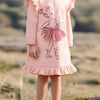 Children's Ruffle Trim Long Sleeve Dress - Dusty Pink