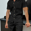 Men's Full Size Button Up Top and Shorts Set Plus Size - Black