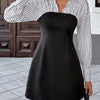 Striped Shirt Panel Bodycon Mini Dress - Black