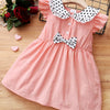Children's Bow Peter Pan Collar Ruffle Sleeve Dress - Watermelon pink