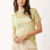 Davi & Dani Checker Board Printed Mesh Short Sleeve Top - YELLOW MINT
