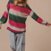 BiBi Striped Gradation Print Knit Top - FUCHSIA/HUNTER