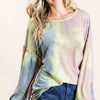 BiBi Tie Dye French Terry Sweatshirt With Bubble Sleeves - MAUVE/BLUE/LIME