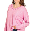 Zenana Soft Melange Hacci Exposed Seam Coin Pocket Tee - CANDY PINK