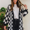 Annie Wear Checkered Open Front Drop Shoulder Cardigan - Black