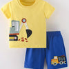 Children's Excavator & Truck Embroidered Two-Piece Set - Yellow