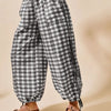 SO ME Plaid Elastic Waist Balloon Pants - IVORY/BLACK