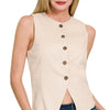 Zenana Linen Button Down Vest - SAND BEIGE