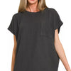 Zenana Raised Rib Front Pocket Boxy Top - BLACK