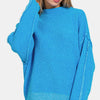 Zenana Exposed Seam Mock Neck Long Sleeve Sweater - Deep Sky