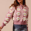 SO ME Floral Stripe Polo Collar Sweater - MAUVE/IVORY