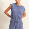 HYFVE Round Neck Cap Sleeve Drawstring Waist Romper - Dusty Blue