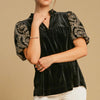 Umgee Full Size Velvet Embroidered Sleeve Blouse Plus Size - Black