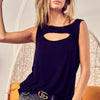BiBi Rayon Span Knit With Cut Out Front Sleeveless Top - BLACK