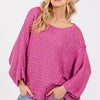 SAGE + FIG Distressed Asymmetrical Open Stitch Sweater - Magenta