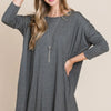 BOMBOM Round Neck Long Sleeve Oversized Top - Charcoal