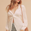 Aemi + Co Tied Collared Neck Long Sleeve Top - White