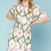 Umgee Ethnic Print Short Sleeve Mini Shirt Dress - OLIVE MIX