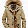 Men's Plus Size Winter Warm Zip Up Coat with Fur Hood - Khaki