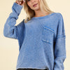 VERY J Mineral Washed Exposed Seam Sweater - Blue
