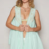 POL Embroidered Pearls Open Front Sleeveless Cardigan - Pale Mint