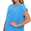 Zenana Woven Double Gauze Acid Washed Short Sleeve Top - DEEP SKY
