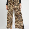 Umgee Leopard Print Wide-Leg Drawstring Pants - NATURAL
