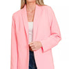 Zenana Woven Long Sleeve Blazer With Lining - DK PINK