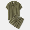Men's Button Up Shirt and Shorts Set - Army Green