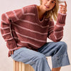 BiBi Striped Long Sleeve Sweater - MARSALA