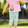 Children's Flower Appliqué Top & Rainbow Print Capri Set - Blush Pink