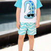 Children's Animal Round Neck Top and Shorts Set - Aqua