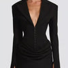 Full Size Blazer-Style Long Sleeve Mini Dress Plus Size - Black