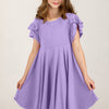 Round Neck Petal Sleeve Dress - Lavender