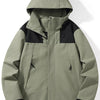 Men's Full Size Color Block Windproof Hooded Jacket Plus Size - Matcha Green