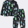Children's Christmas Tree Print Pajama Set - Black