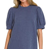 Zenana Raised Rib Puff Sleeve Top - NAVY