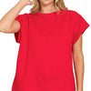 Zenana Textured Knit Jacquard Short Sleeve Top - RUBY