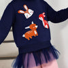 Children's Cute Animal Tulle Hem Sweatshirt - Dark Navy
