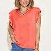 Basic Bae Full Size Bamboo Notched Ruffled Short Sleeve T-Shirt - Coral