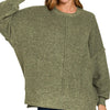 Zenana Brushed Melange Hacci Oversized Sweater - DK OLIVE
