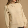 Umgee Textured Long Sleeve Sweater with Ribbed Trim - LATTE