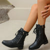 PU Leather Lace-Up Boots - Black